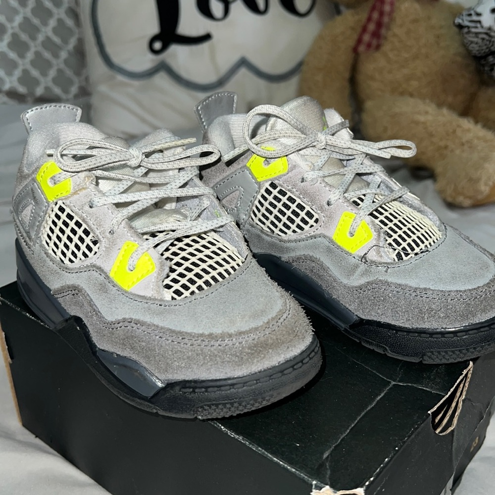 Toddler Jordan 4s Cool Grey & Lime Green